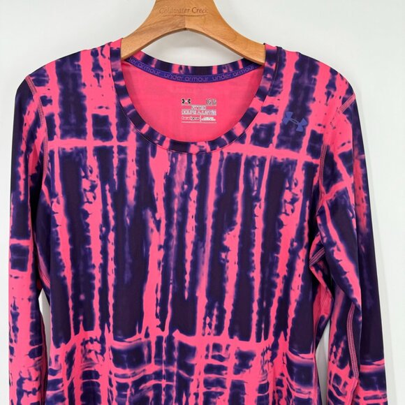 Under Armour HeatGear Long Sleeve Shirt Fitted Pink  Purple Tie-Dye Size Large - Picture 5 of 11